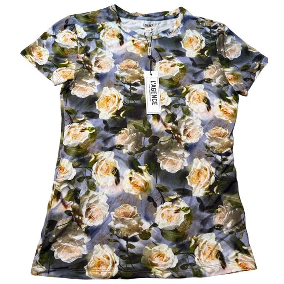 L’AGENCE Ressi Fitted Tee in Multi Cluster Floral Print Size XS New With Tags - Picture 4 of 12